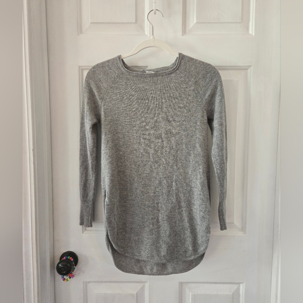 Halogen Wool Cashmere Blend Gray Women's Round Hem Sweater